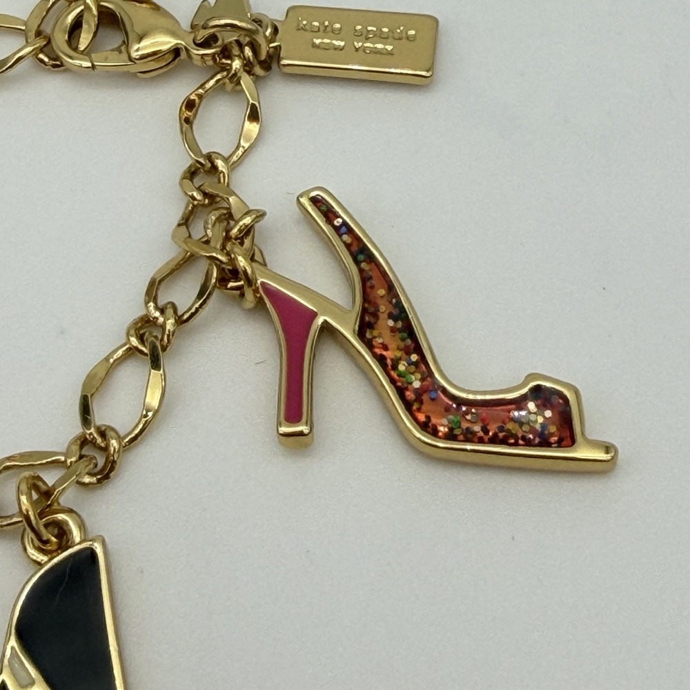 Kate Spade Charm Bracelet Gold Tone Enameled Heels